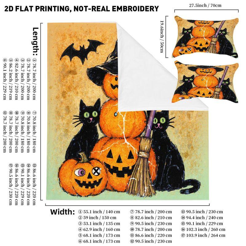3-Piece Bedding Pillowcase Quilt Cover Set Halloween Pumpkin Black Cat 2D Digital Printing Suitable For Bedroom Dormitory Decor