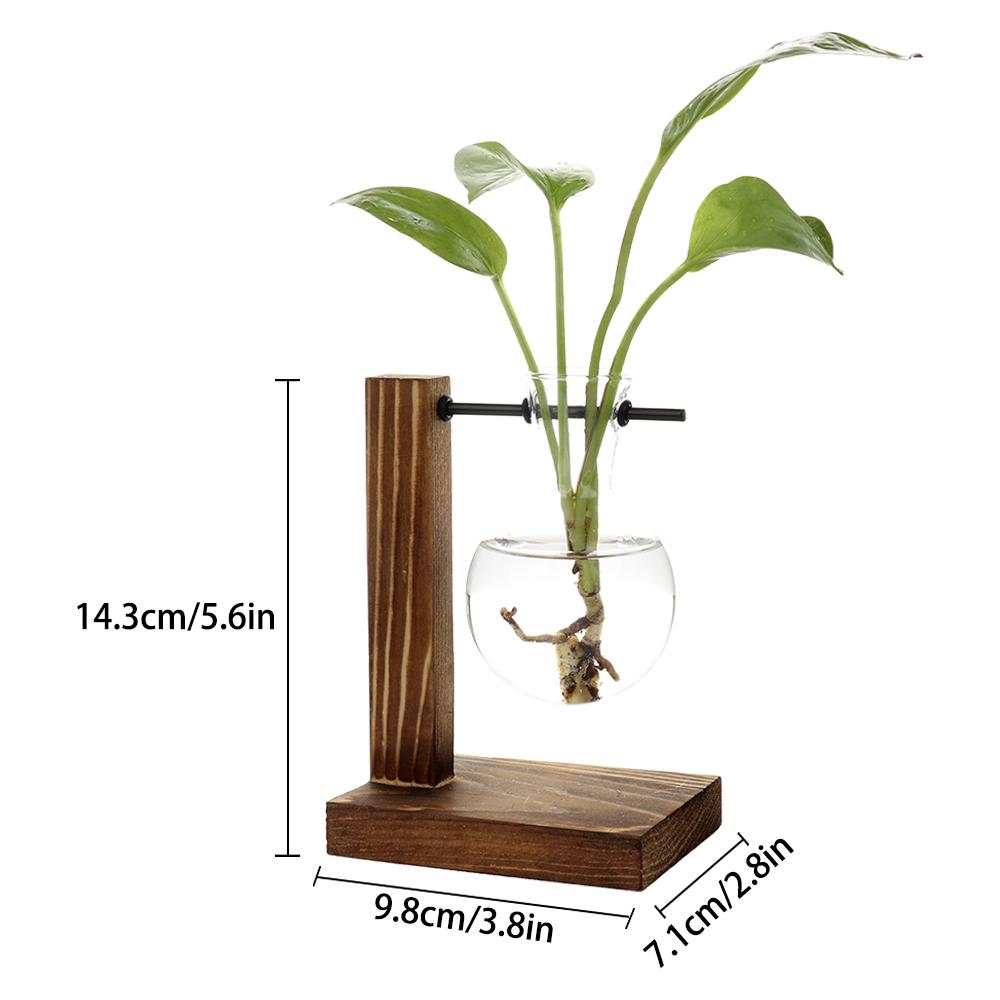 Hydroponic Vase with Wooden Stand Retro Glass Bulb Plant Propagation Station for Home Decoration 1 Container
