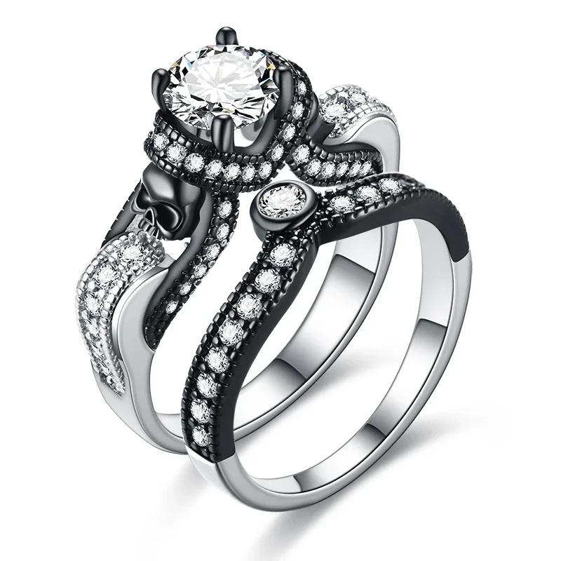 Black Color Skull Women Zircon Punk Rings Women Engagement Ring Jewelry Ring Set