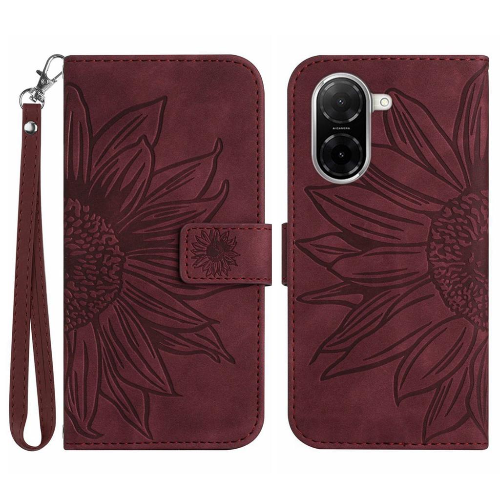 For Xiaomi Redmi A5 4G (171.7mm)/Poco C71 4G Case Sunflower Imprint Leather Wallet Phone Cover with Wrist Strap