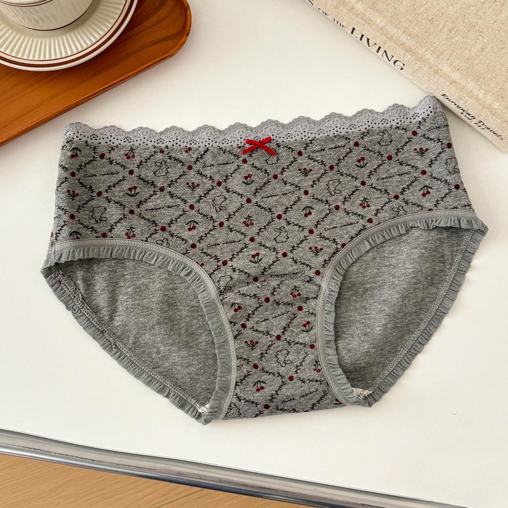 Ladies Summer New Sweet and Lovely 10A Antibacterial Cotton Extended Mid Waist Breathable Triangle Briefs