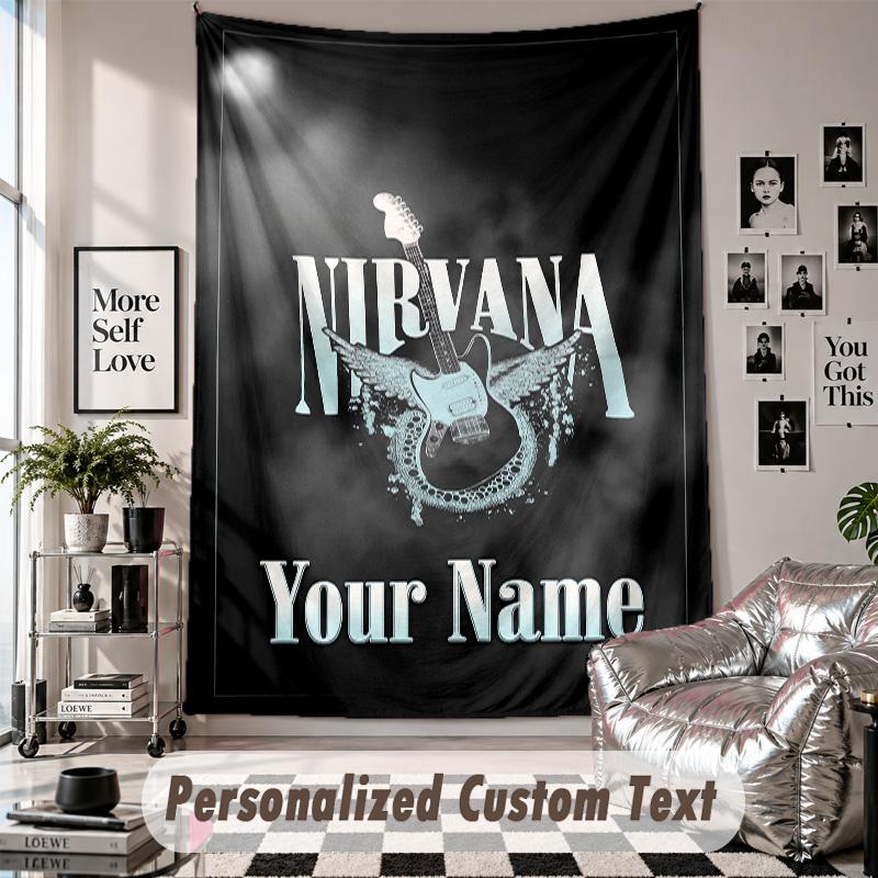 Wall Hanging Tapestry With Custom Name & Text, Nirvana Decorative Tapestry For Bedroom