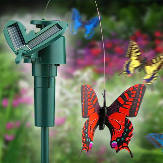 3Pcs Solar Powered Flying Fluttering Fake Butterfly?Stake Garden Ornament Decor