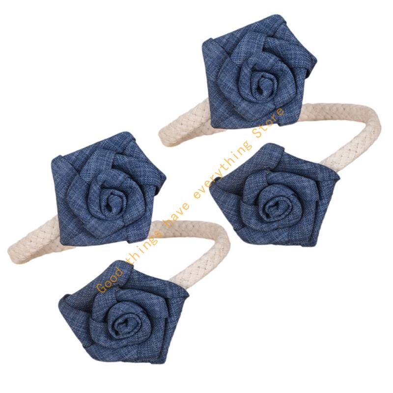 55KF 2Pcs Adjustable Curtain Tiebacks Rustics Cloth Rope and Cloth Flower Holders Holdbacks for Window Drapes Decorations