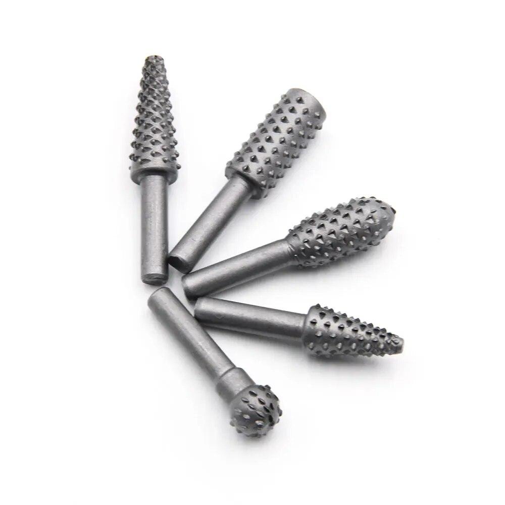 5-teiliges Silbernes Holzbearbeitungs-Wolfszahn-Stift-Rotationsfeilen-DIY-Schleifwerkzeug-Zubehörset Elektrische Schleifkopfwerkzeuge