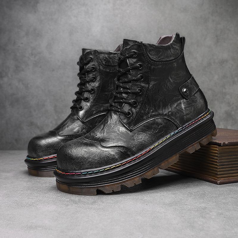Stivali da Uomo in Vera Pelle Moda Stile Britannico Equitazione Stivaletti Corti alla Caviglia con Suola Spessa Stivali Aumenta Altezza Stivaletto Taglia 48