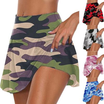 Gonnellino sportivo da donna con stampa mimetica, vita alta, elastico, pantaloncini da fitness con gonna attaccata per Yoga, Corsa e Allenamento
