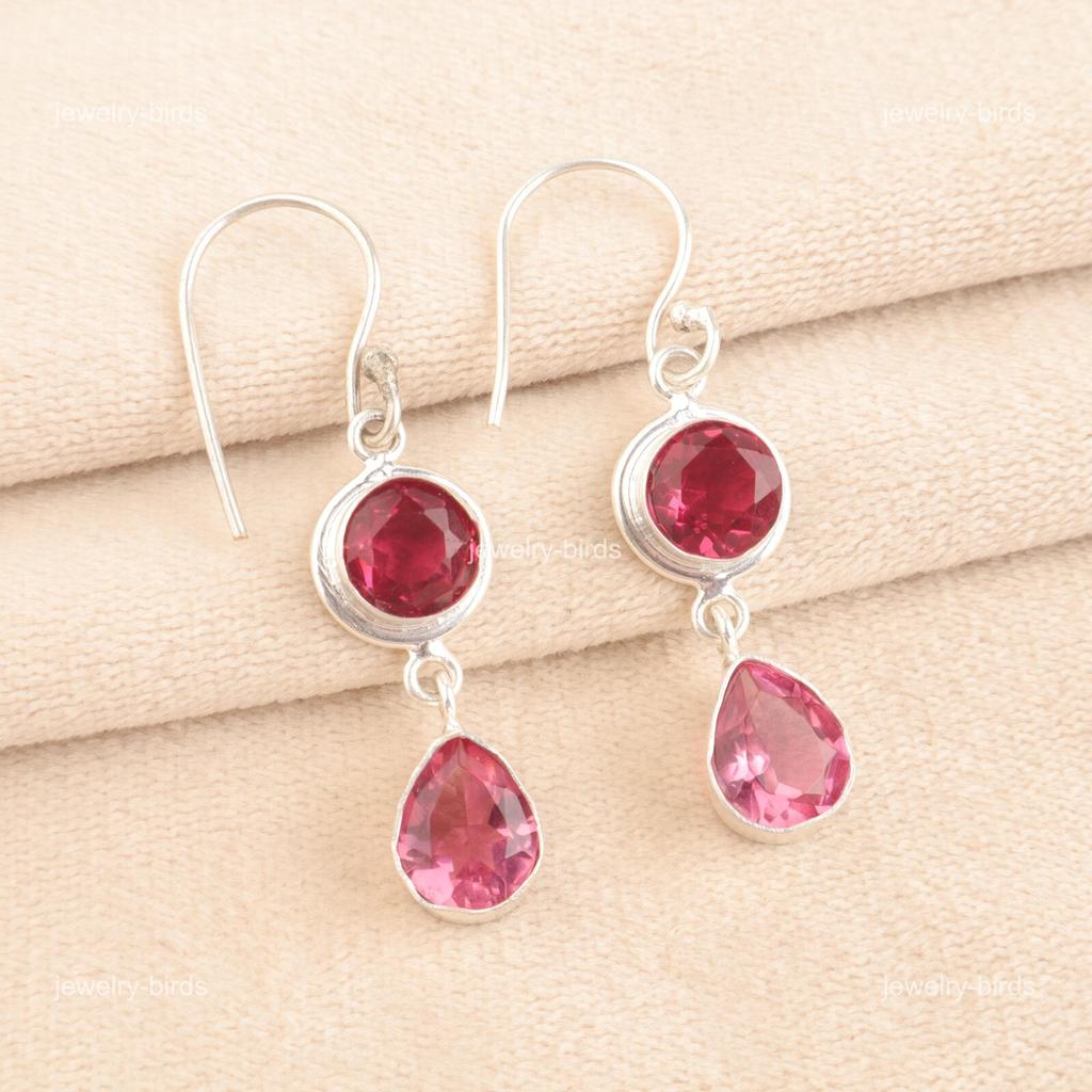 Pink Tourmaline Stone Drop New Wedding Hook Earrings Jewelry 925 Sterling Silver EE-142-13