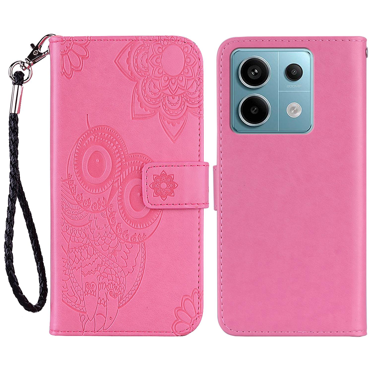 

For Xiaomi Redmi Note 13 4G Wallet Phone Case Owl Flower Imprinted PU Leather Cover C