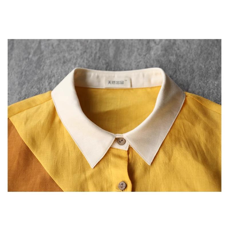 DIMANAF Plus Size Linen Blouse Dress Women 2025 Colorful New Summer Style Shirt O-Neck Loose New