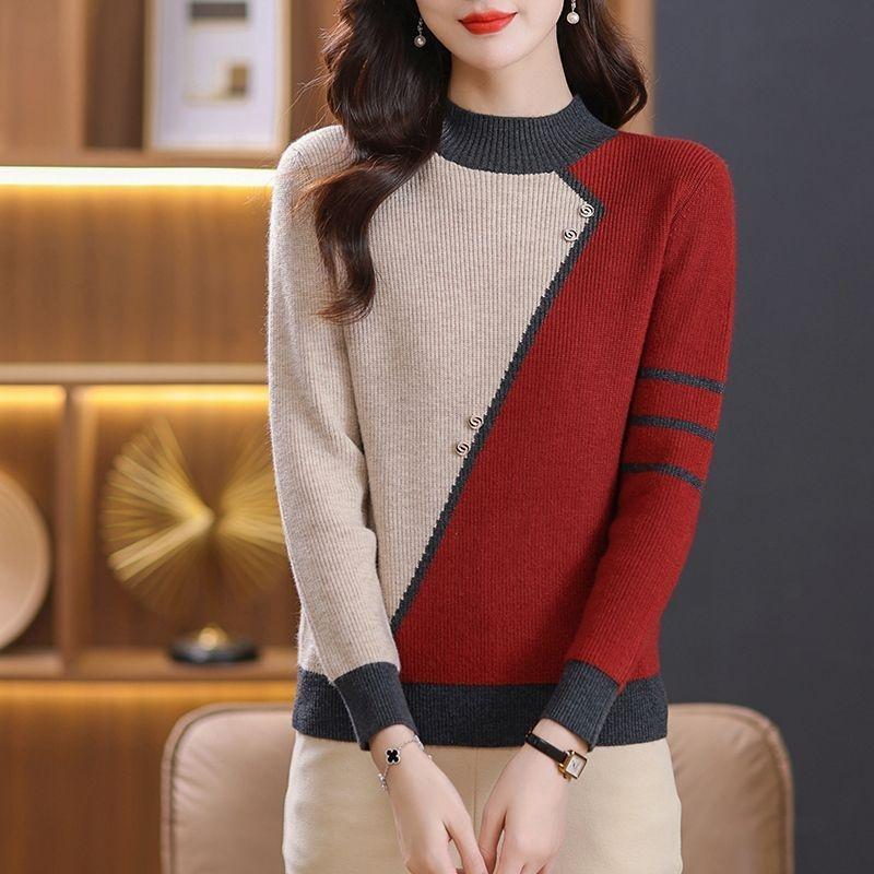 A New Semi-high-neck Knitted Sweater for Women In Autumn and Winter, Loose and Stylish, Thickened and Fleece Knitted Base Layer Sweater