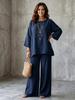 European & American Style Women's Cotton Linen Blend Shirt and Wide Leg Pants Set