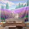Cat Strolling in Lavender Fields Pattern Wall Hanging Tapestry Decorative Tapestry Home Decor for Bedroom and Living Room