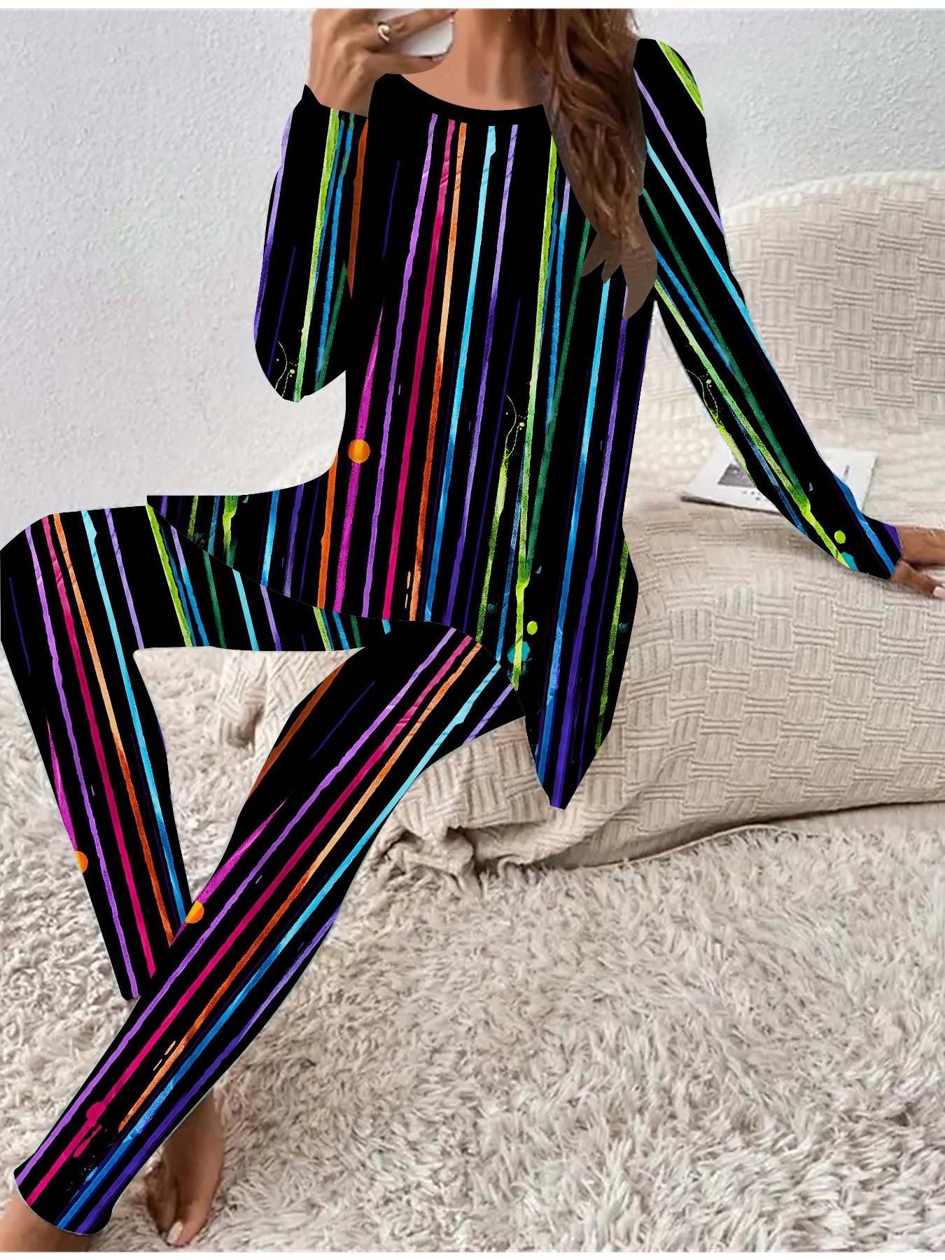 

Евро-американская мода Женский всесезонный комплект из двух предметов: футболка с длинным рукавом с 3D-принтом цветов + длинные брюки. Идеальный подарок на Новый год и Рождество 8XL чёрный