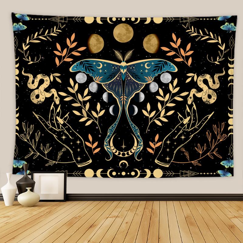 Psychedelic Wind Tapestry Witch Wind Wall Hanging Moon Phase Moth And Bizarre Mushroom Dark Countryside Style Room Home Decor