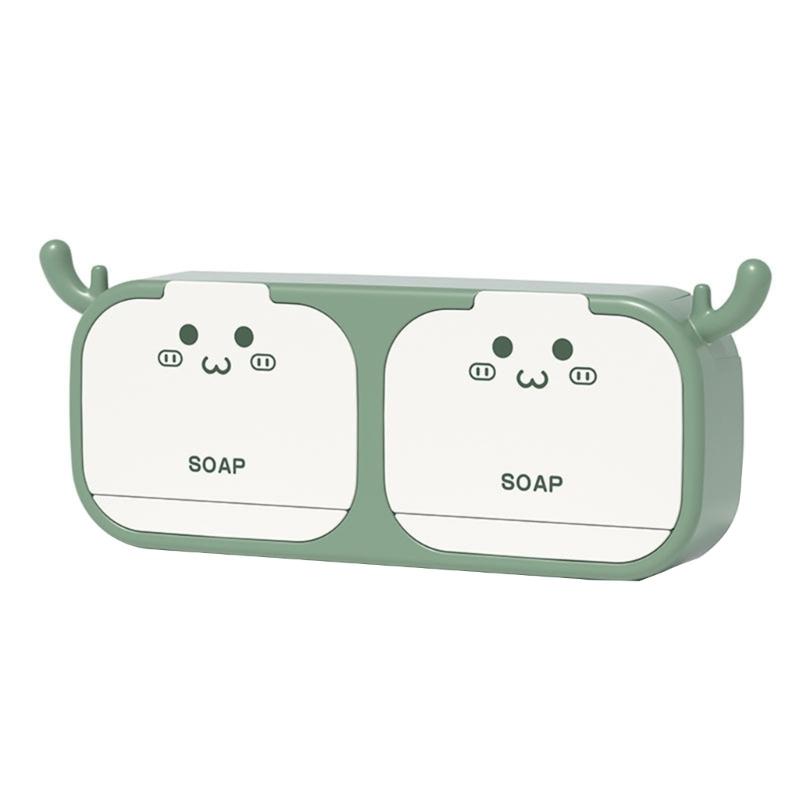 Wall Mounted Soap Holder Storage Box Cute Deer Shape Drain Dish Self Adhesive Soap Rack Bathroom Accessories 1-2 Grids