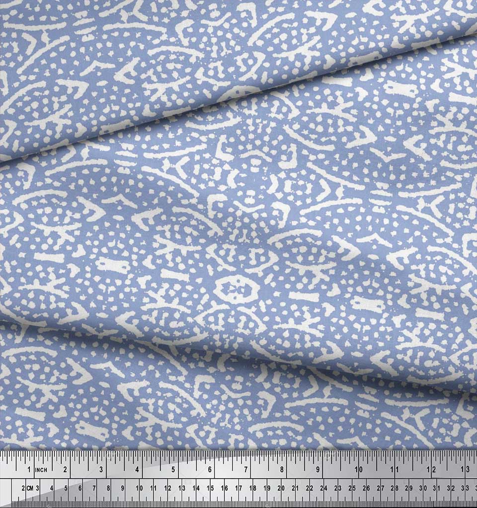 Soimoi Blue Poly Crepe Fabric Blocks Block Printed Craft Fabric by the Yard 42 Inch