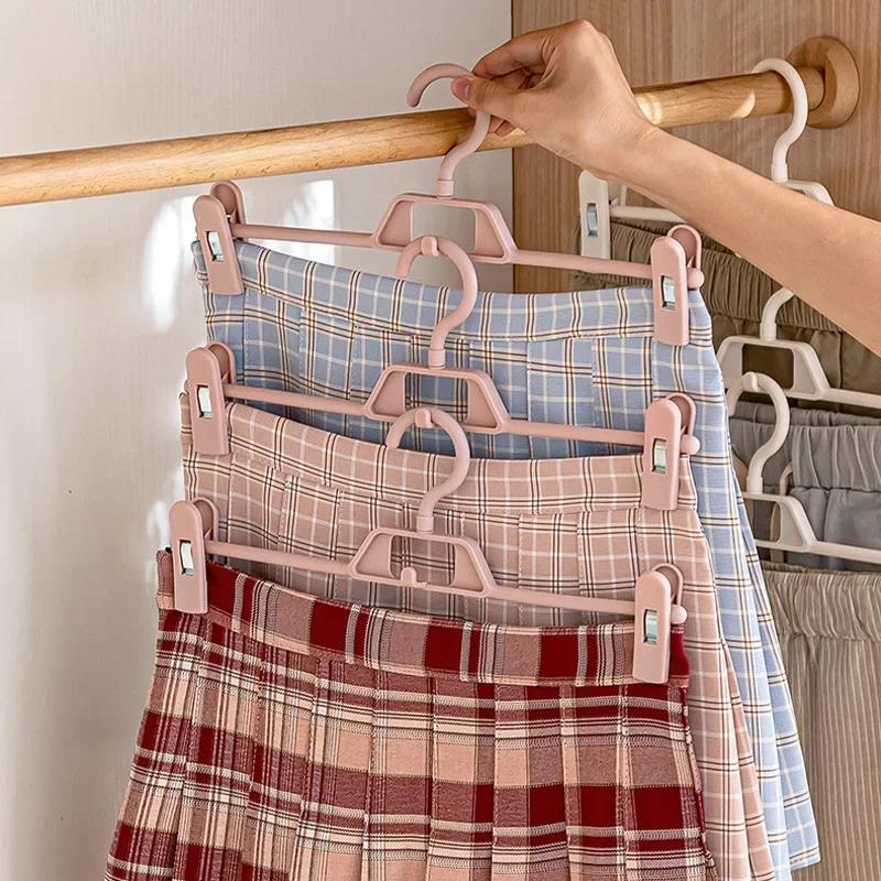 3/6PCS Attachable Pants Skirts Hanger with Non-slip Clips Clothes Drying Rack Wardrobe Space-saving Storage Organizer