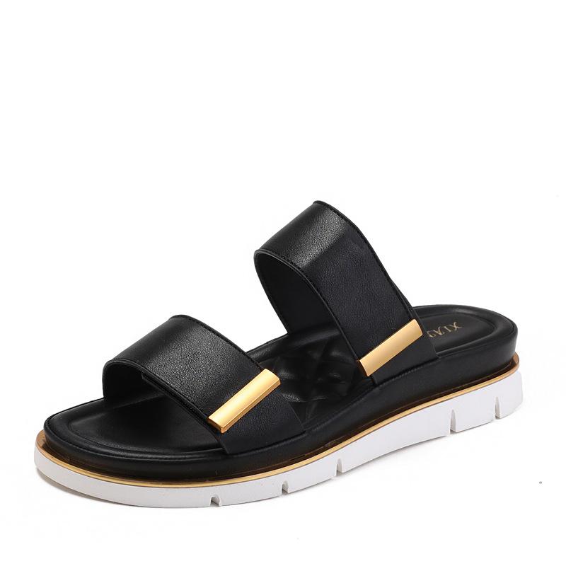 

Platform slippers new summer versatile Velcro fashion stepping on shit feeling women s shoes platform travel beach sandals 36 чёрный