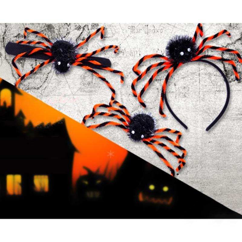 Eerie Spiders Themed Snap Wristband Hairband Pin Set Durable Polyester Halloween Party Supplies
