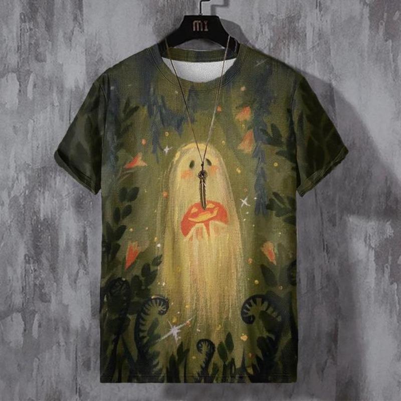 Men's Halloween T-shirt 3D Printed Ghost Pattern T-shirt Casual Round Neck Short Sleeved T-shirt Oversized Y2K Men's Top