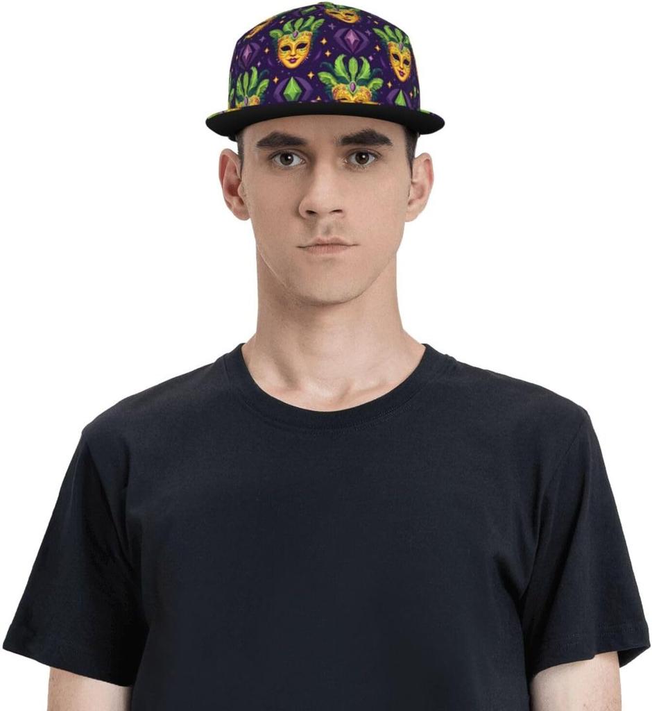 Trucker Hats for Men Women Adjustable Comfy Cartoon Masquerade Print Flat Bill Baseball Cap Golf Hat Dad Hat Snapback Black
