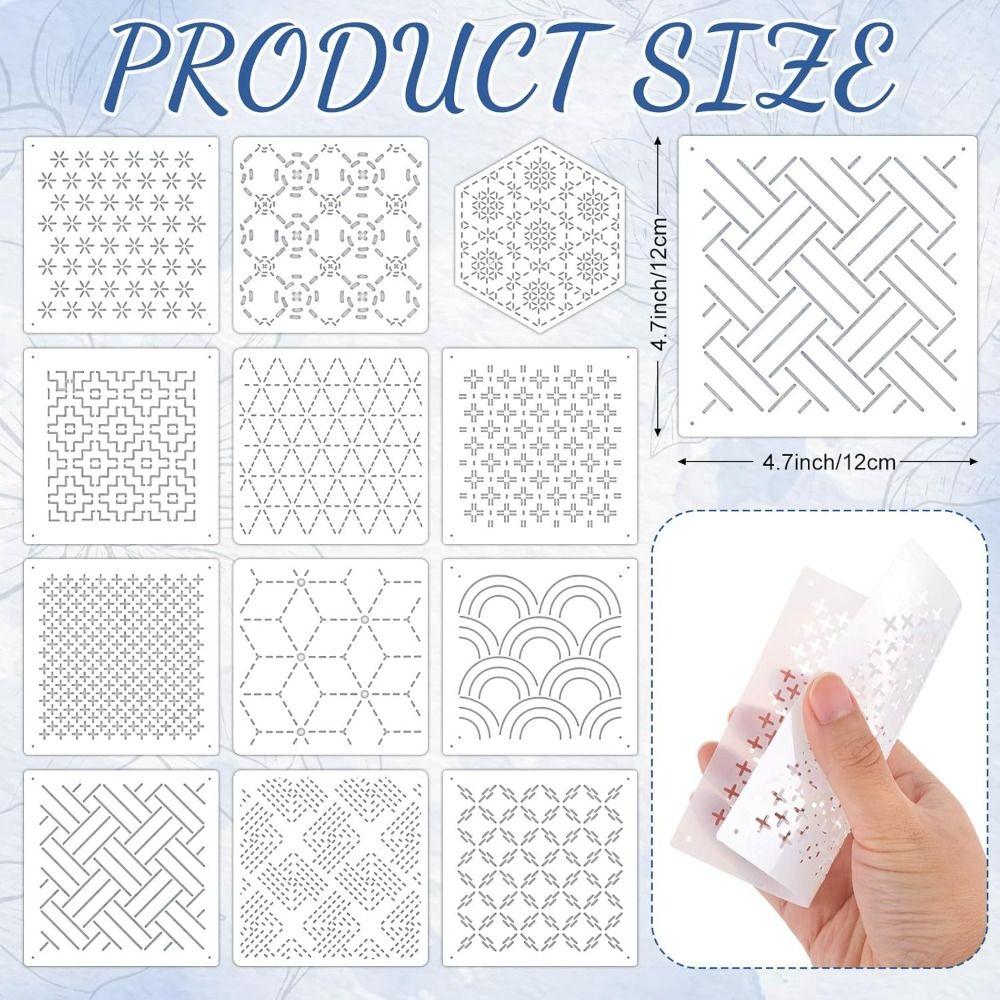 30pcs Geometric Pattern Sashiko Stencil Kit Reusable Handmade Sashiko Embroidery Template DIY PET Embroidery Stencil
