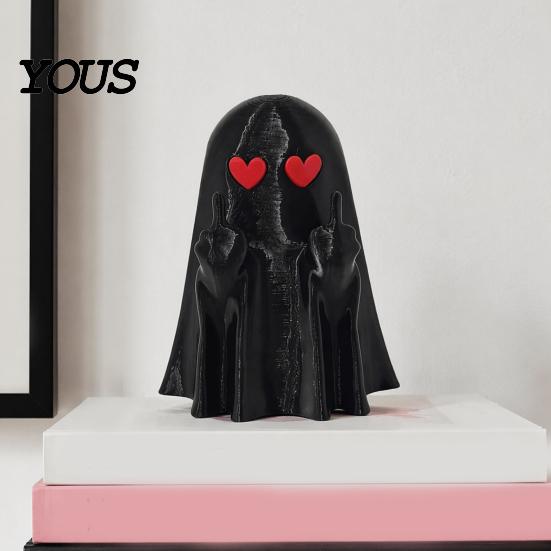 PLA Ghost Sculptures Halloween Figurine, 3D Printed Middle Finger Statue, Spooky Small Statues Ornament for Coffee Table, Shelf, Mantel Desk