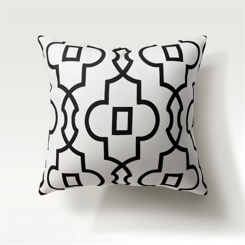 Black and White Geometric Pattern Printed  Polyester Cushion Cover for Home Living Room Sofa Decorative Pillowcase