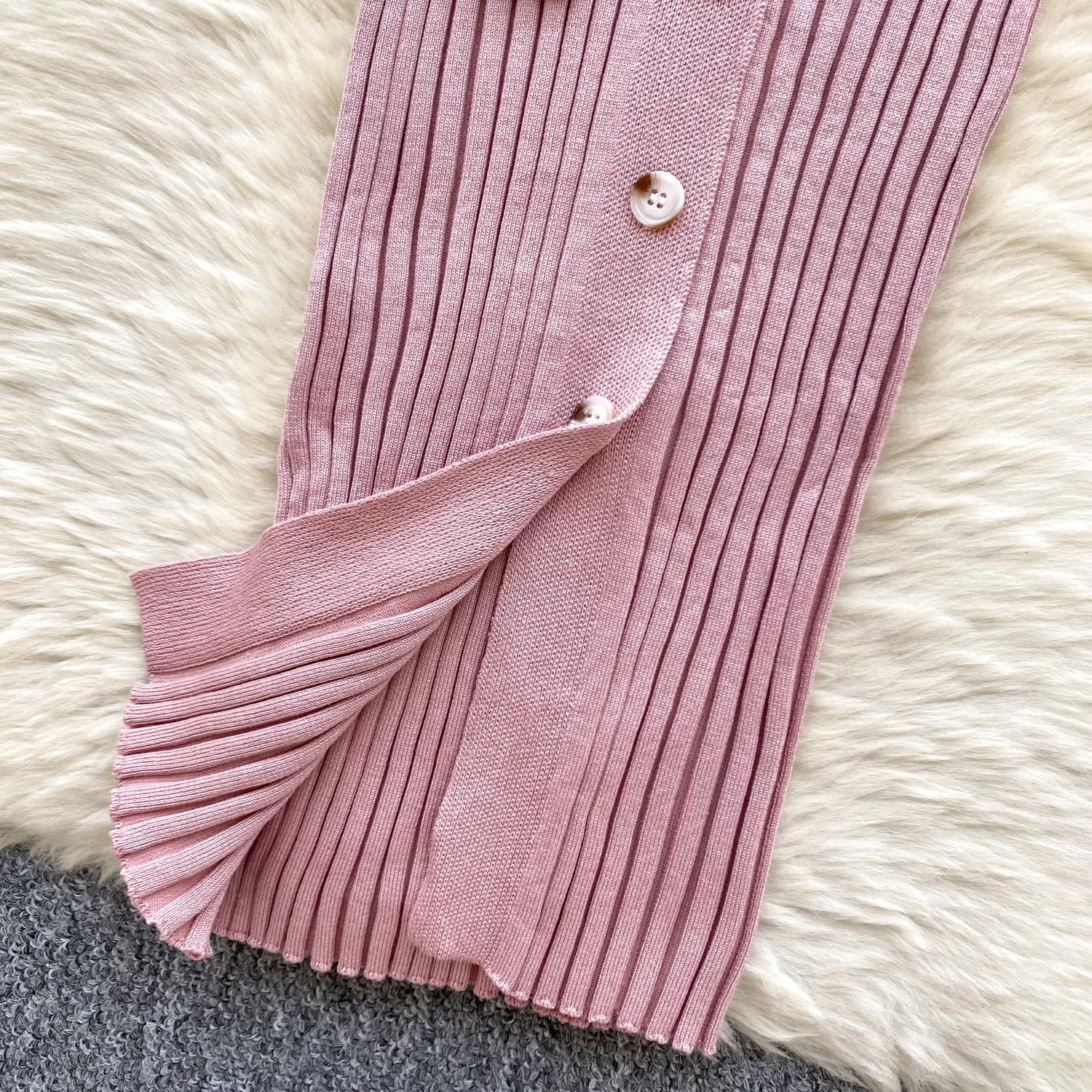 Винтажное отложной воротник элегантное длинное рукав однобортное бандажное трикотажное — фото 19