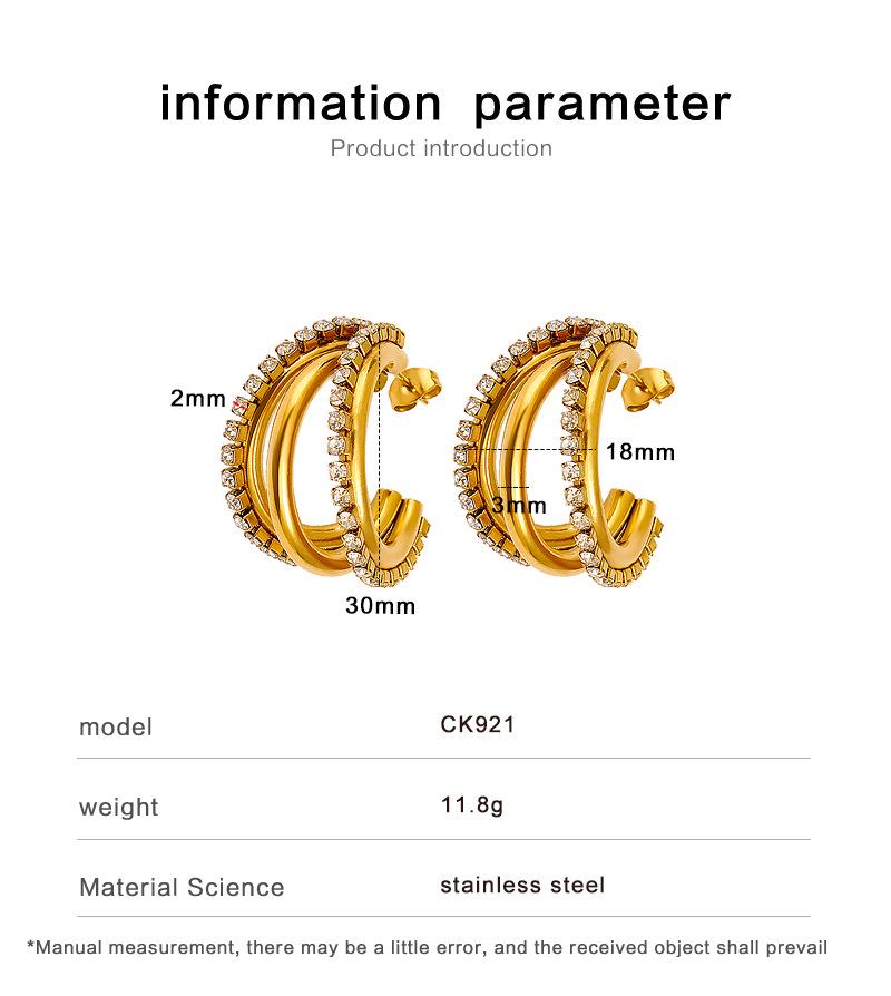 Elegant C-Shaped Diamond Stud Earrings: Women's Trendy Titanium Design