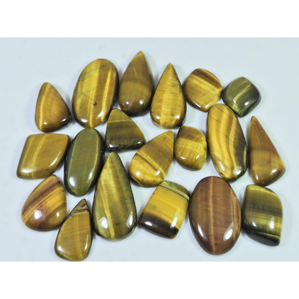 203Cts. Natural Tiger Eye Mix Cabochon Loose Gemstone 19Pcs Lot 12 -28 MM C-714