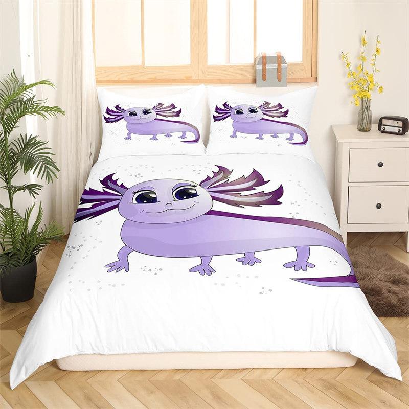 Kawaii Axolotl Bedding Set Queen For Girls Boys Teens Cute Cartoon Reptiles Animal Duvet Cover Galaxy Starry Sky Comforter Cover