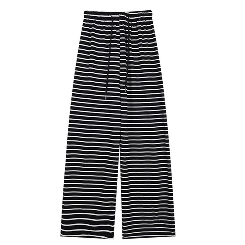 Petite High Waist Zebra Striped Wide Leg Knit Pants - Black & White, Women's Spring/Autumn