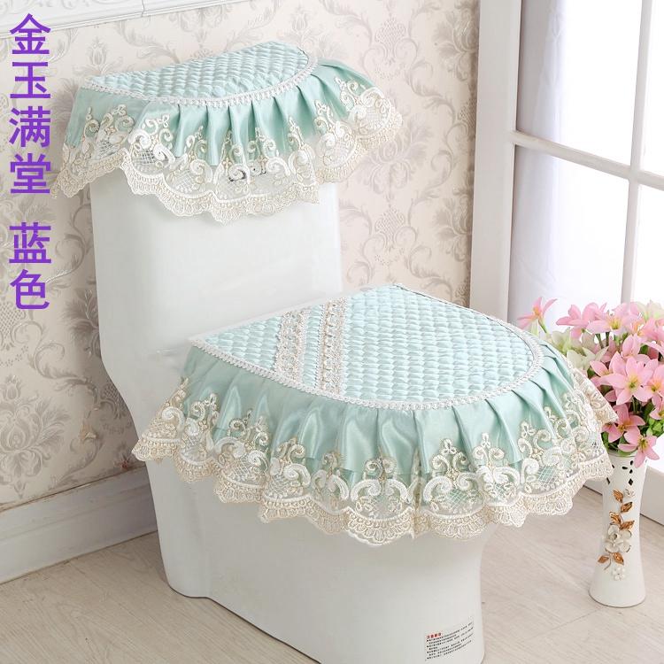 3-teiliges Toilettensitzset aus Stoff mit Spitze, dreiteiliger Toilettensitzbezug aus goldenem Samt, U-förmiger Toilettendeckel mit Reißverschluss und Toilettenständerring