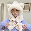 New Cute Bear Integrated Hat Scarf Set Windproof Pullover Cap Coldproof Warm Ear Protection Hat Outdoor Sports