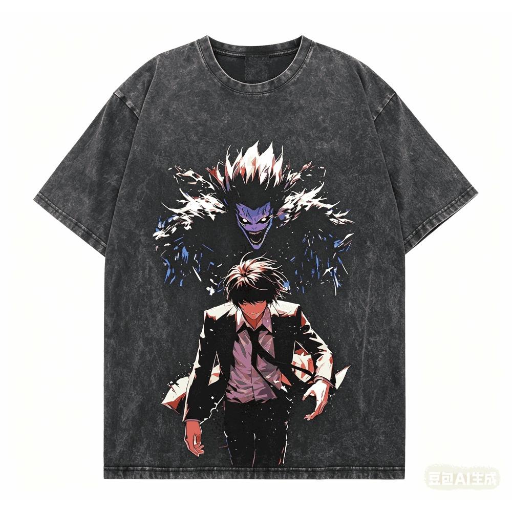 Death Note Washed T-shirt Personality Clothes New Model Anime T-shirt Year Round Clothing Couples Plus Size Unisex Classic