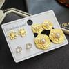 Women Bohemian Crystal Flower Pearl Ear Stud Earrings Set 3 Pair