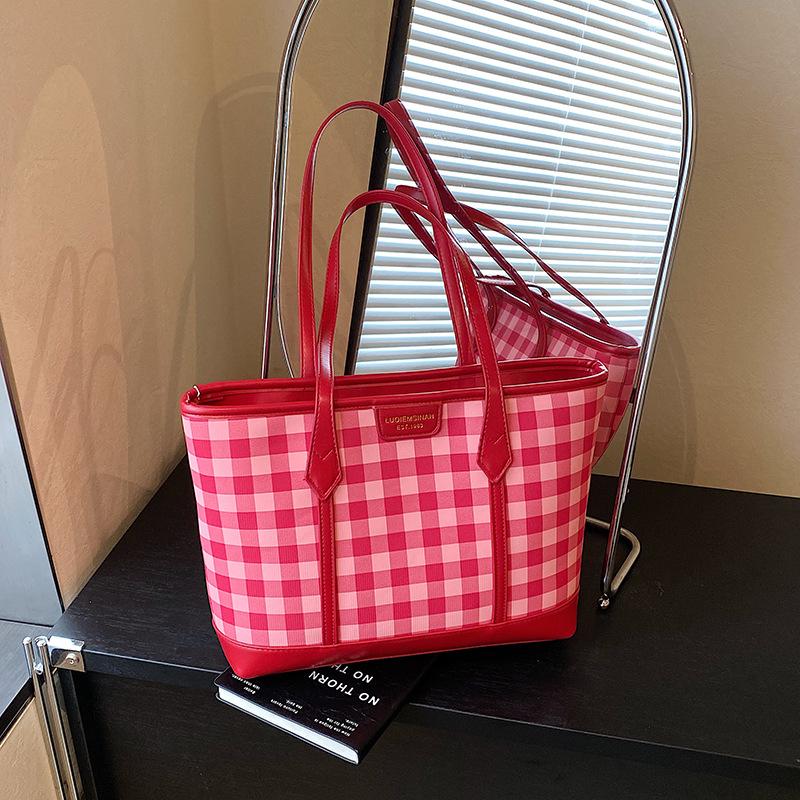 Fashion plaid shoulder commuter big bag women's retro large capacity niche tote bag