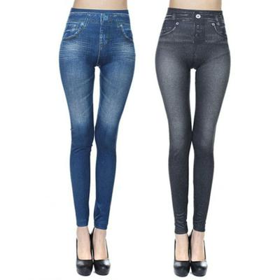 Elastic Women Pants Ankle-length Polyester Comfortable Fake Jeans Women Trousers for Home