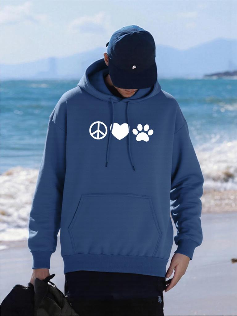 Creative Love Footprints Printing Mens Hoody All-Match Fleece Hoodies Pocket Comfortable Man Sportswear Casual Loose Pullover
