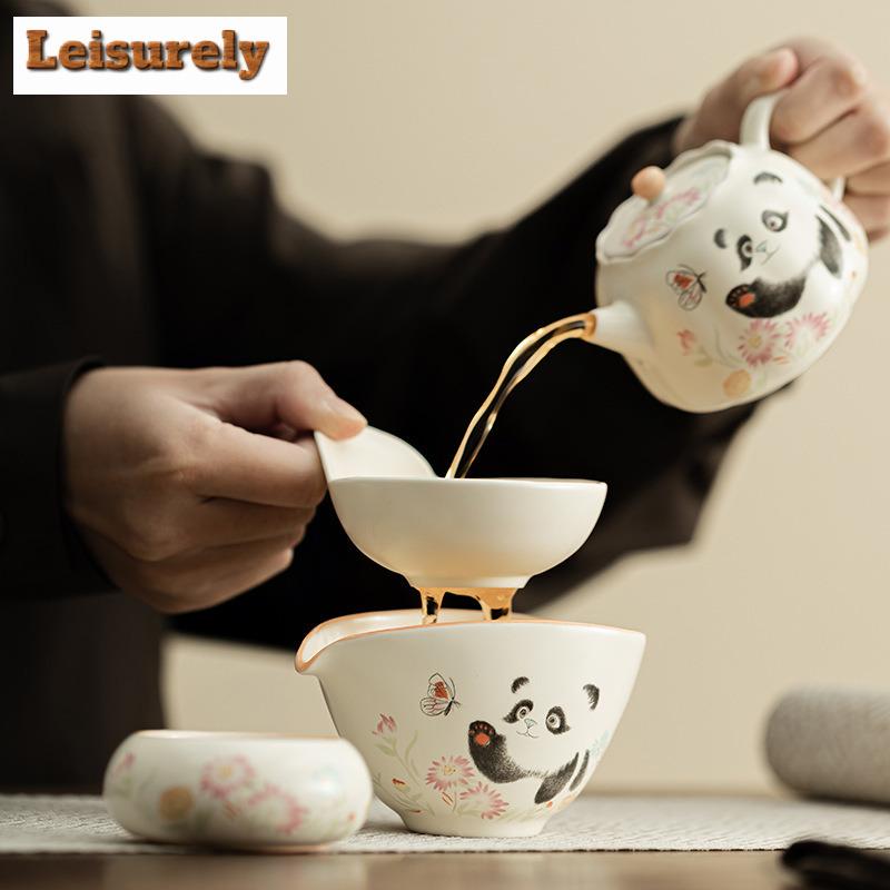 Cream Ding Kiln Panda Play Butterfly Tea Separator Infusor Vintage Tea Strainer Dispenser Tea Making Filter Tea Services Craft