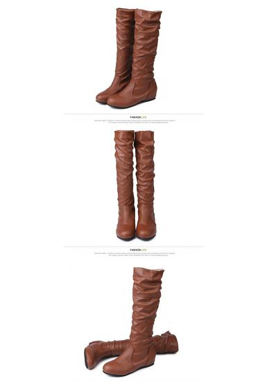 Plus Size 2020 Women's Long Leather Boots - Solid Color, Pleated, High-top, European Style