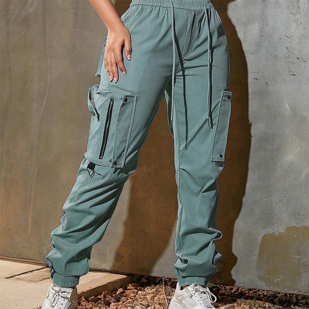 Women's Solid Color Work Pants, Sports Pants, Functional Pants, Pocket Drawstring Casual Pants