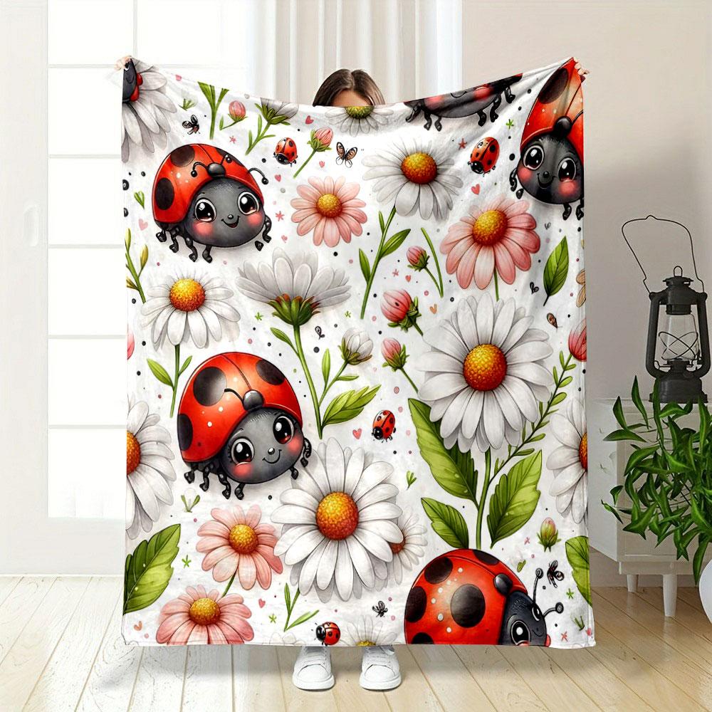 Cute Ladybugs and Daisies Pattern Print Blanket Soft and Cozy Perfect for the Living Room Bed Sofa or a Nap,gift