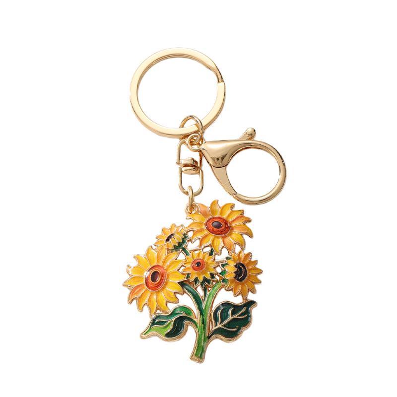 Vintage Blumen-Schlüsselanhänger Sonnenblume Iris Legierung Emaille Anhänger Schlüsselhalter Kunstmuster Anhänger Zubehör für Taschendekoration Schlüsselanhänger Geschenk