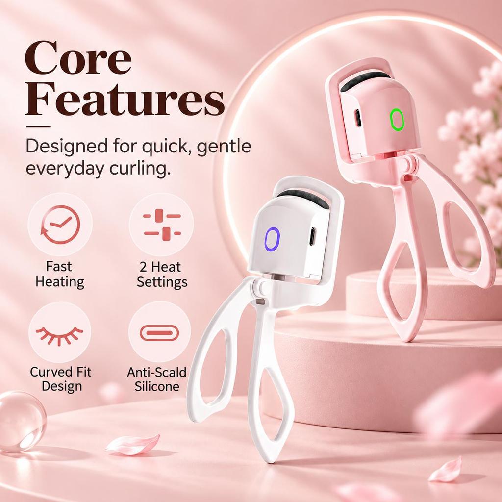 Heated Eyelash Curler, Electric Lash Curler with Fast Heating, 2 Temperature Settings, Anti-Scald Silicone Pad