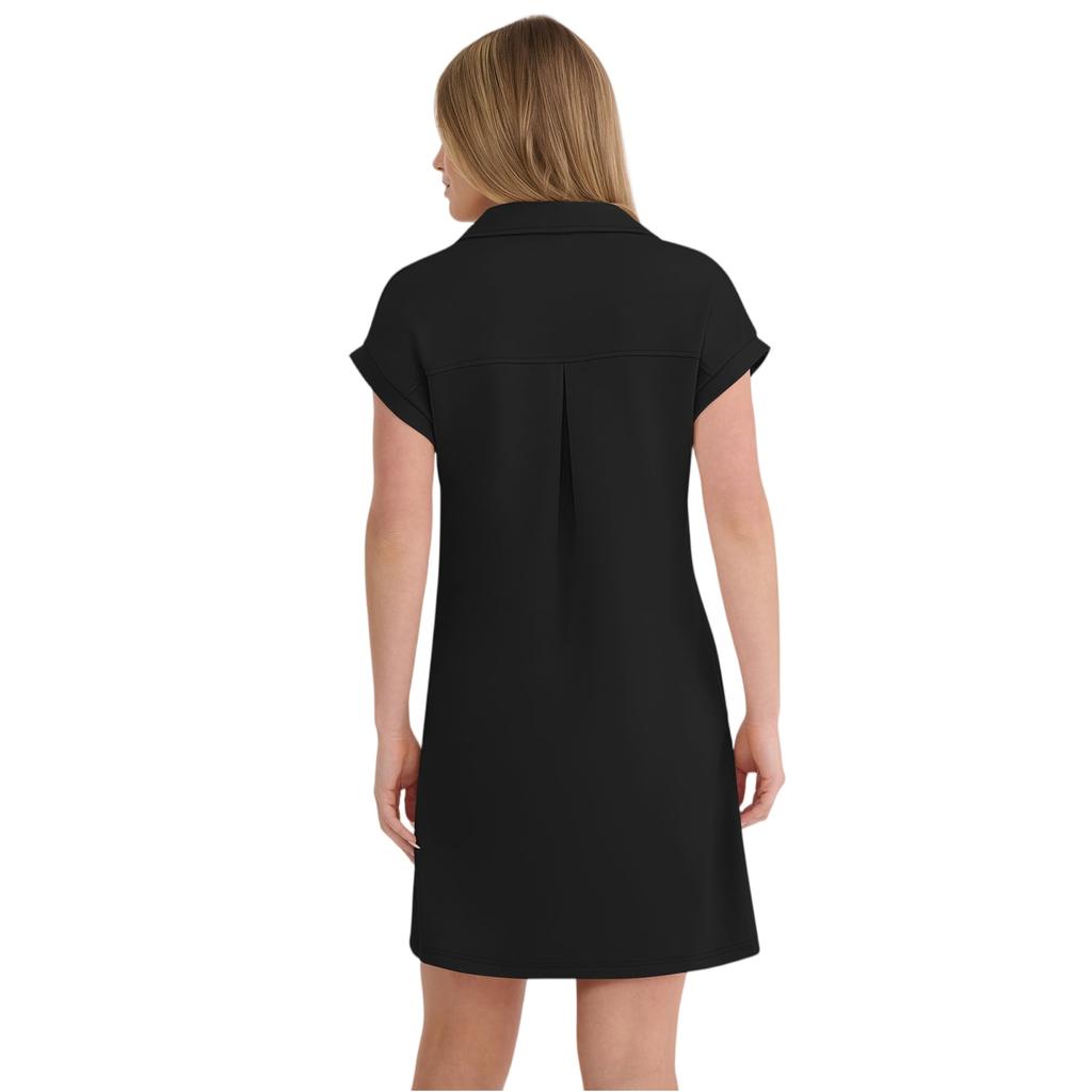 Short Sleeve Polo Collar Dress for Women Casual Loose Fit Dress with Pockets Soft Fabric Simple Solid Design