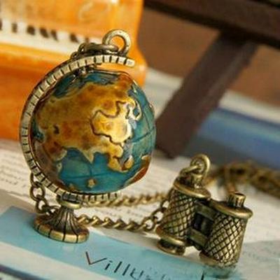C146 Ciondolo Globo Telescopio Mini Vintage Retro Collana Lunga Catena Maglione