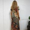 Europäisches und amerikanisches lässiges Retro-Ethno-Blumen-Digitaldruck-Kunst-Kurzarm-Kleid für Damen